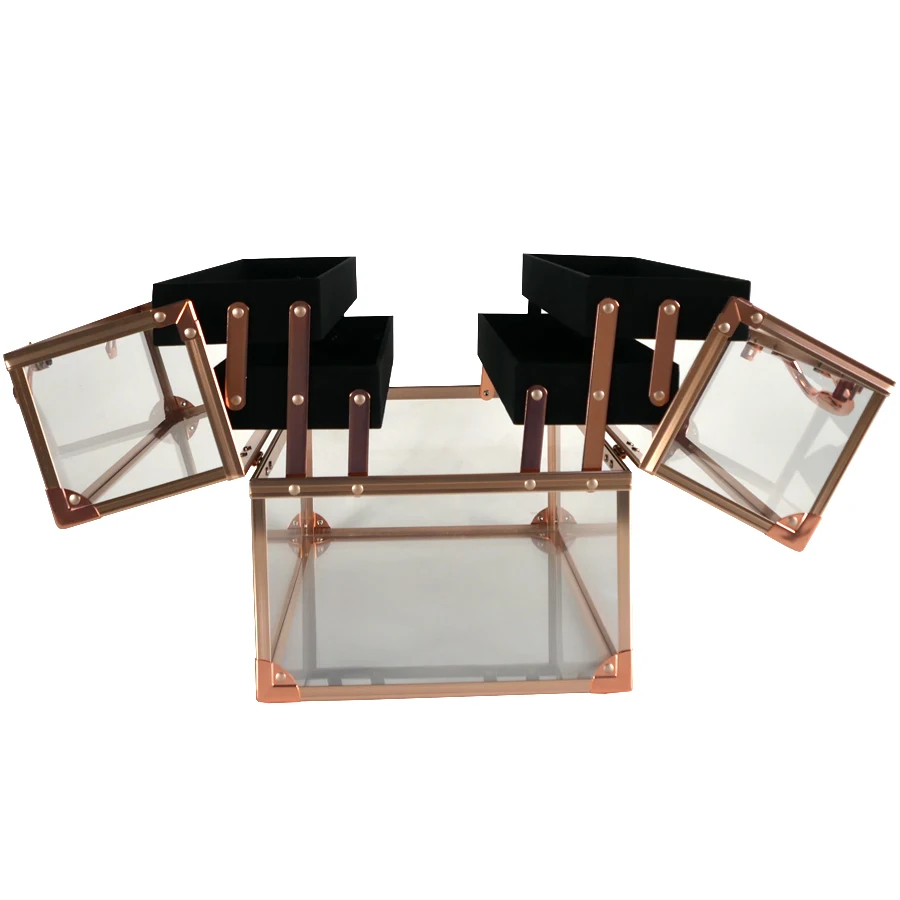 
Acrylic portable clear large rose gold poker makeup cosmetic jewelry display storage acrylic box case 