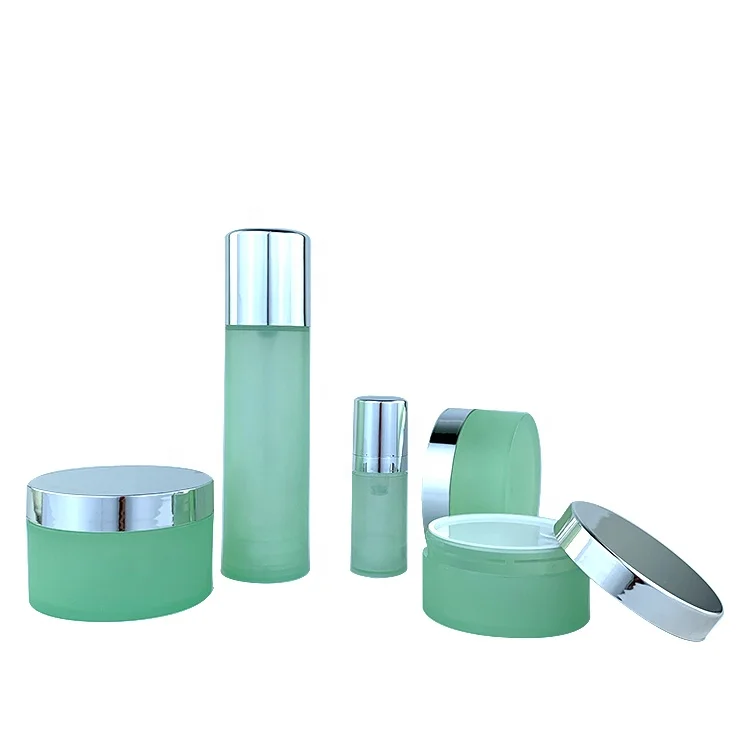 frosted green cosmetic packaging empty plastic pp cream jar pp plastic face cream jar 100 ml pp plastic jar with silver cap