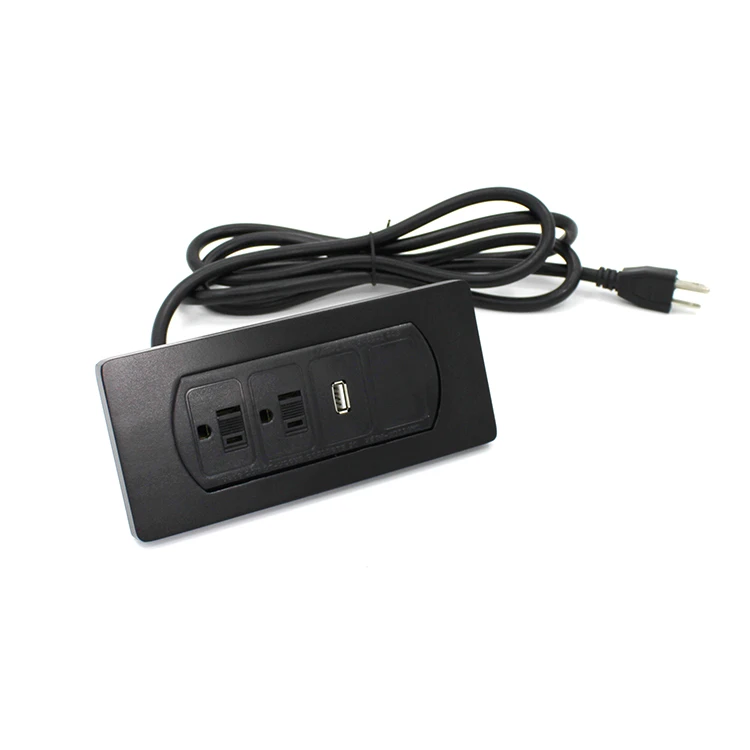 
US/Canada power outlets strip electric sockets plug for table top desktop headboard furniture with USB metal plate multi color 