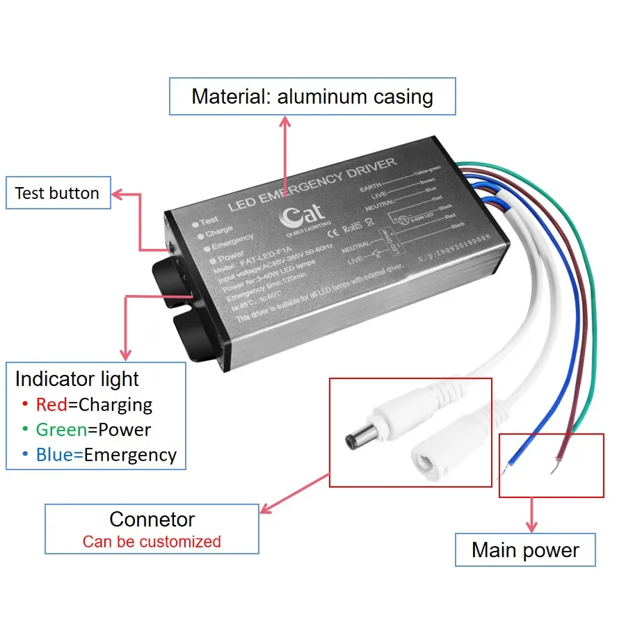 Internal rechargeable lithium emergency battery pack 60W lamp emergency LED driver