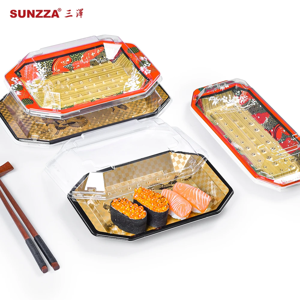 Sunzza new arrival luxury sashimi food grade sushi packaging boxes plastic disposable sushi container with anti fog lid