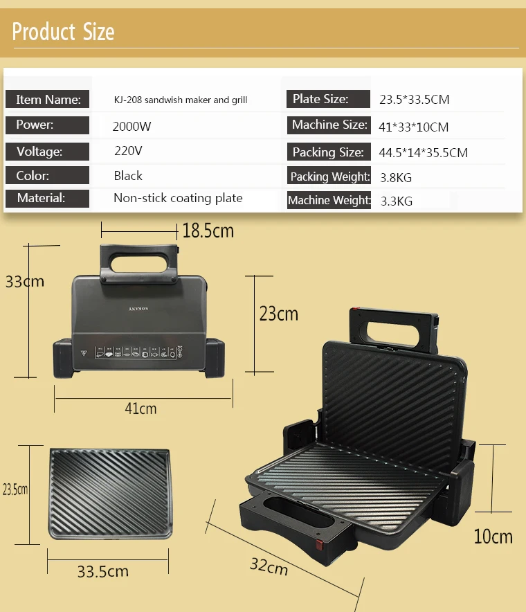 BBQ Steak Hamburger Panini Electric Sandwich Maker Grill Meat Roaster Machine Egg Frying Pan Breakfast Toaster removable