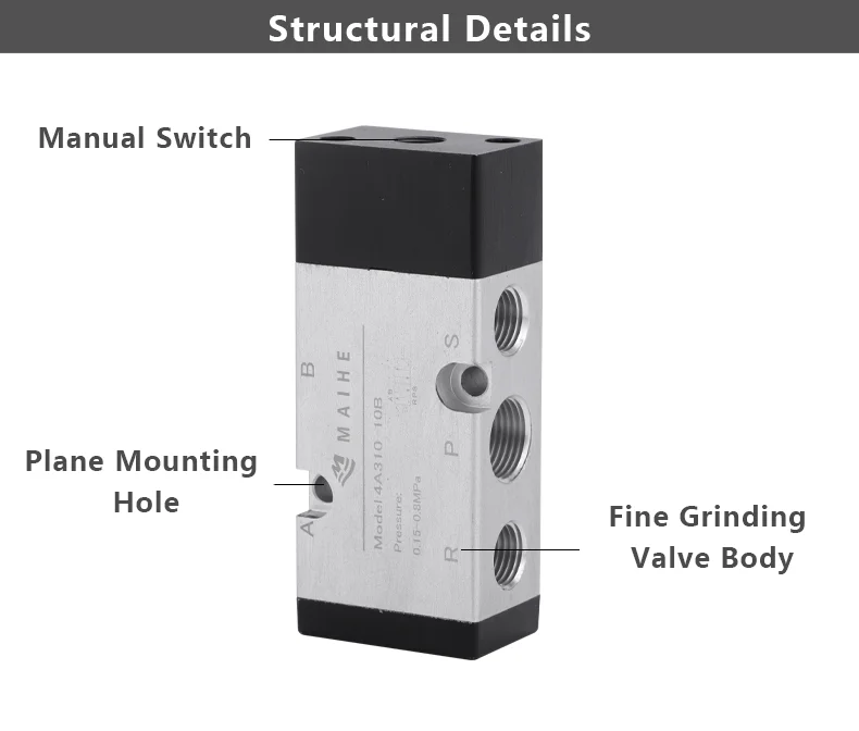 4A310-10 4A320-10 Series Two Position Five Way Solenoid Valve 5 Way 2 Position Pneumatic Control Valves 5/2 Way Air Pilot
