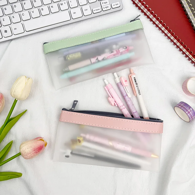 Kawaii frosted clear waterproof plastic tpu pencil pouch pencil case school student zipper pencil bag stationery supplies