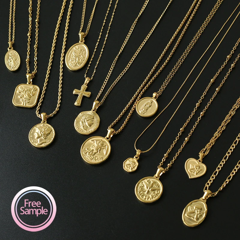 charms manufacturer Fashion customize jewelry cross Angel vintage coin stainless steel pendant necklace for men