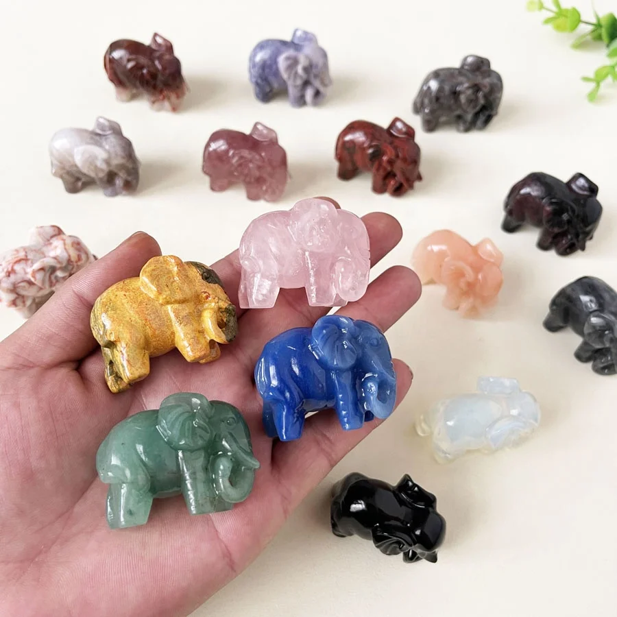 5cm Natural Mixed Stone Elephant Statue Carved Gemstone Crystal Figures Crystal Elephant Statue For Home Decoration