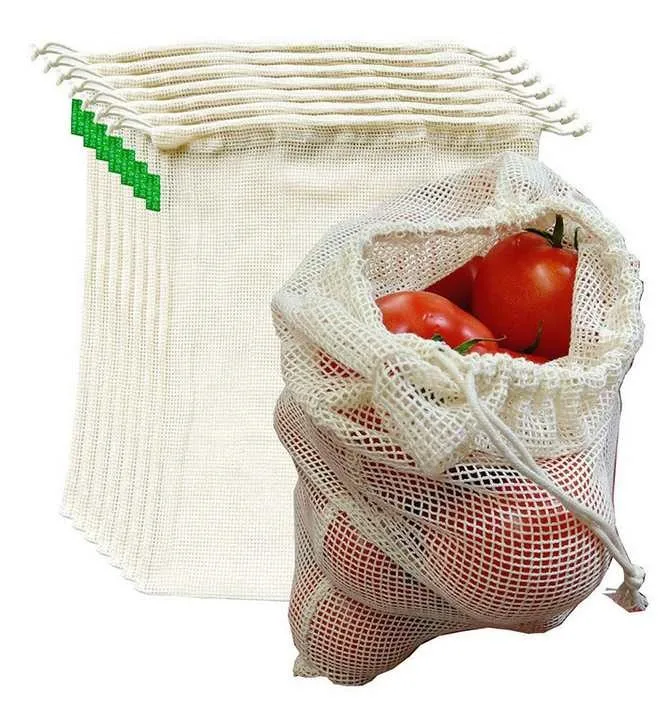 Ноль отходов переработанной устойчивого Эко-дружественных из органического хлопка с сетчатыми вставками, многоразовые мешки продукции для фруктов и овощей