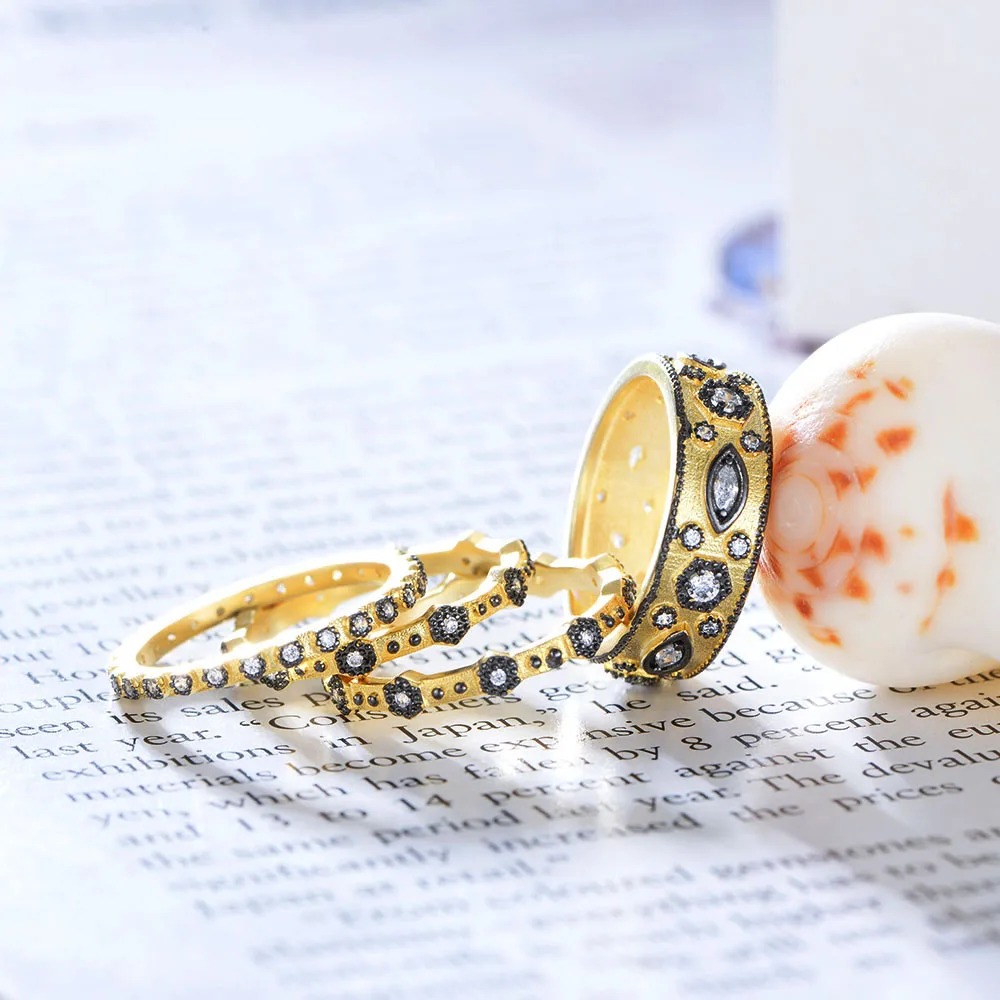 925 Sterling Silver Gold Medieval Italian Handmade Antique 4 Set Ring