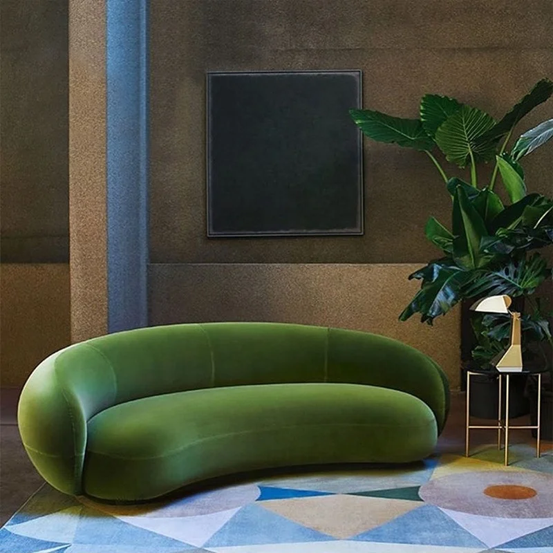 Modern living room curved sofa villa apartment comfort lamb velvet sofa set furniture moon shape couch sofa custom