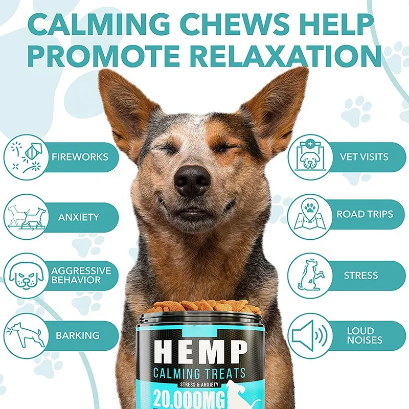 Hemp Calming Chews for Dogs with Anxiety and Stress Dog Calming Treats with Hemp oil, Valerian Root ,L-Tryptophan 120 softs