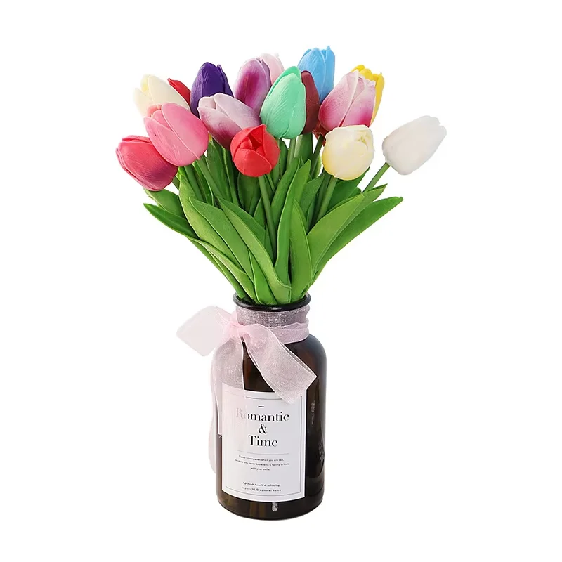 Simulation Flower Decoration Wedding Artificial Flower Centerpiece Red Mini Pu Tulip Silk Flower for Hotel Home