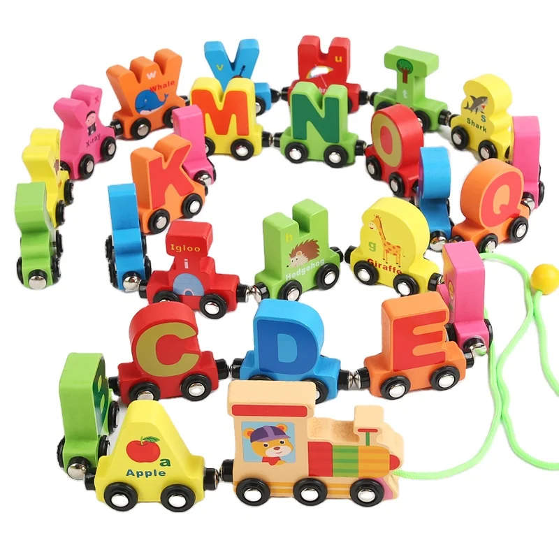 Wood toy children early learning toy train magnetic color letter number cognition animal children educational toy Magnetic train