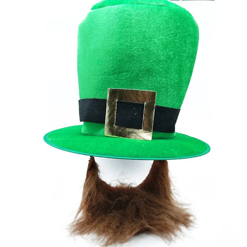 Зеленая шляпа с искусственным бороды, костюм для бороды, шляпа с тканевой пряжкой, шапка на День Святого Патрика, зеленая борода