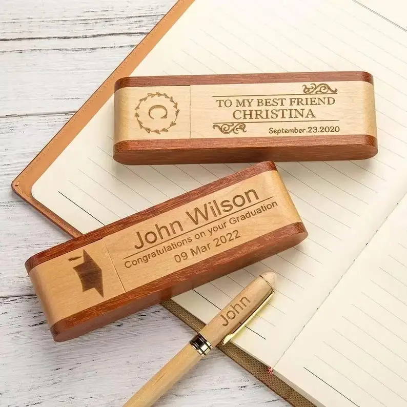 luxury customized brand logo wood turning pen kits engraving pen wood Fountain Pen with box case for gift