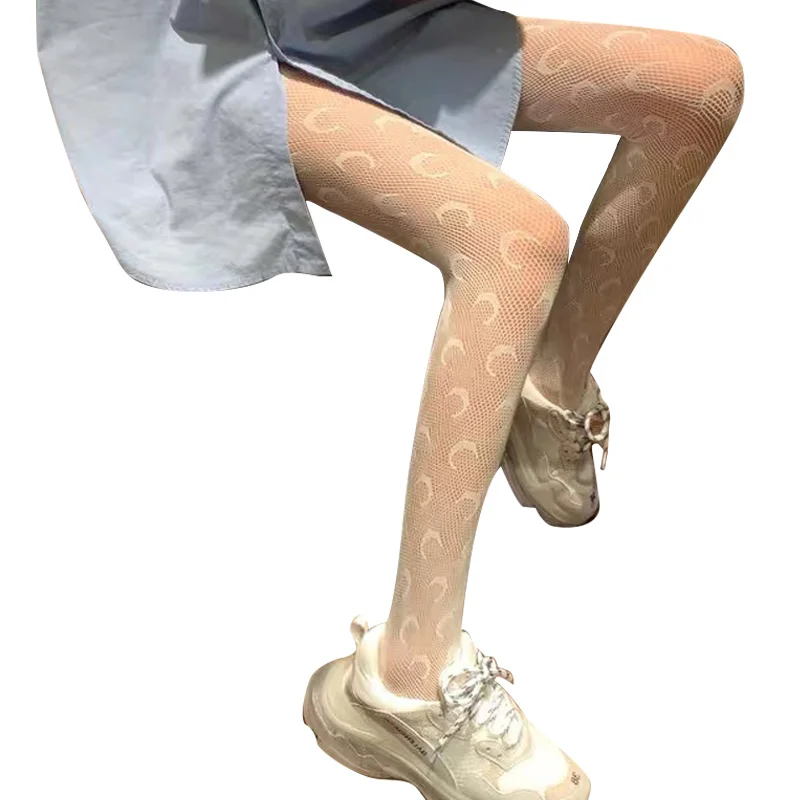 ALLCH RTS Fashion Sexy Women Spring Summer Panty Tights Stockings Pantyhose Knitting Moon Pattern Ladies Fishnet Black White