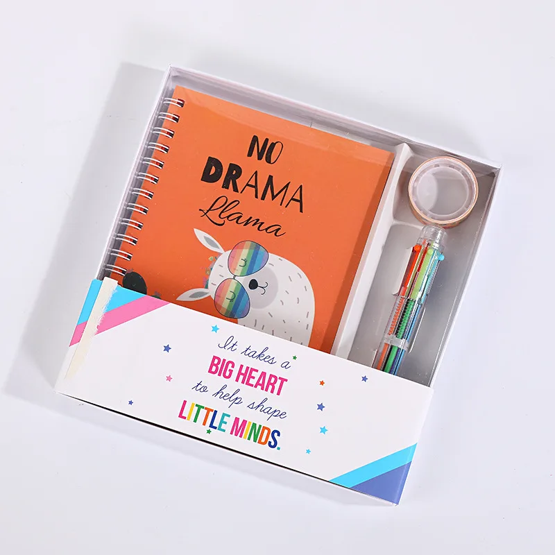 Cheap price cute stationary girls gift school student pink notebook ballpen stationery set with box