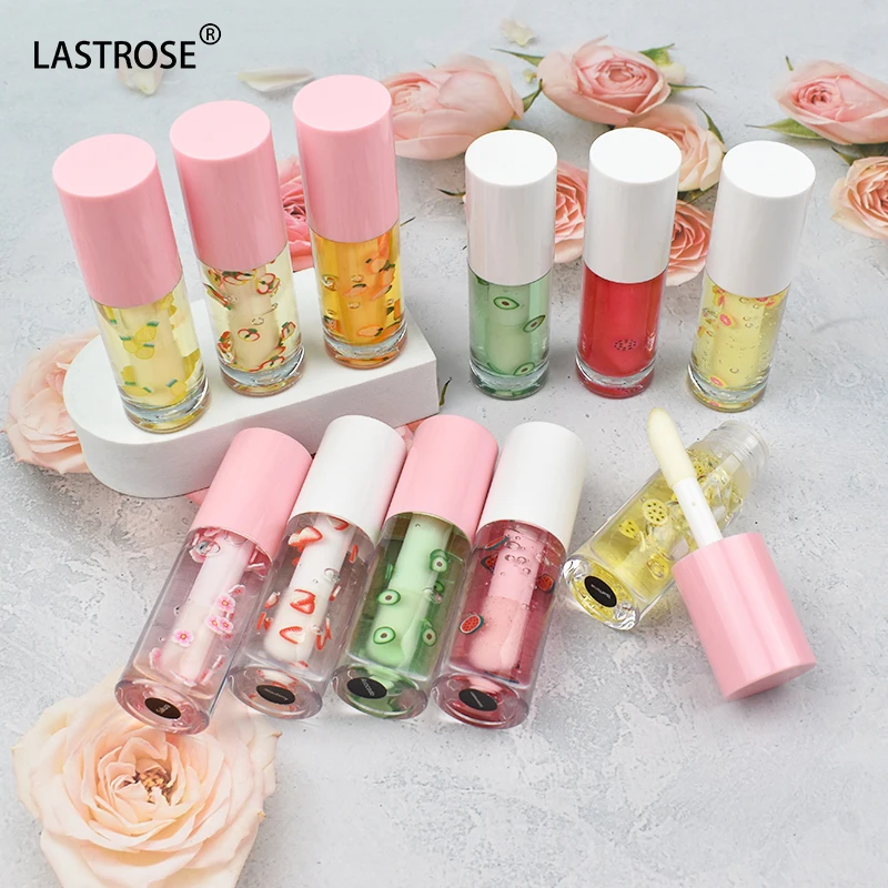 Private Label Vegan Crystal Makeup Lip Gloss with Fruit Flavor Cute Colorful Lip Oil Featuring