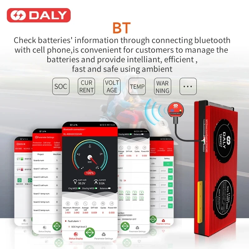 Daly 18650 BMS 10S 36V 12V 24V 48V 60V 4S 5S 6S 7S 8S 13S 14S 15S 16S Li-Ion LiFePo4 LTO 60A 80A 100A for lithium battery
