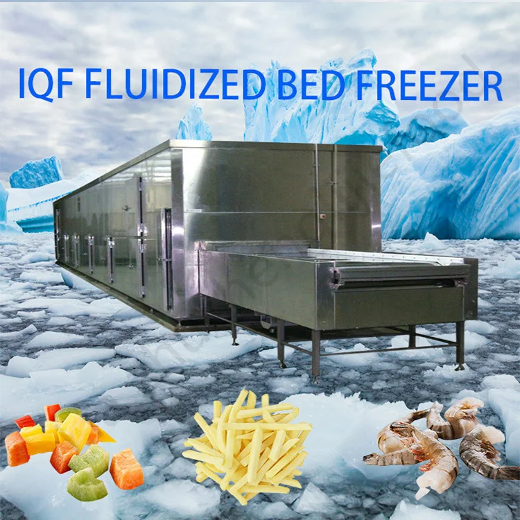 Industrial vegetables fruits seafood prepared food green peas beans IQF Fluidized bed freezing machine