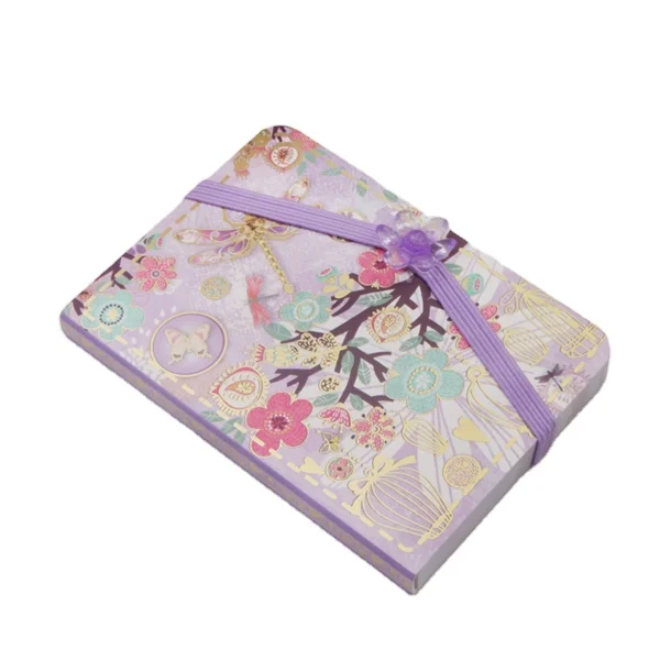2022 new notepad paper notebook diary with purple acrylic flowers decoration for promotional