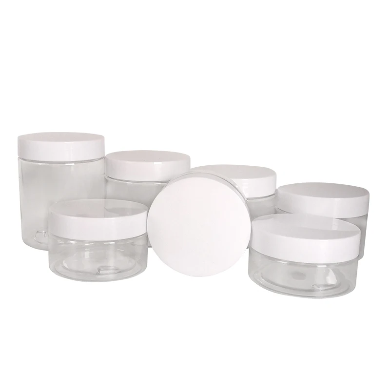 
8oz cosmetic jars clear transparent plastic cosmetic cream PET jar with white plastic cap 