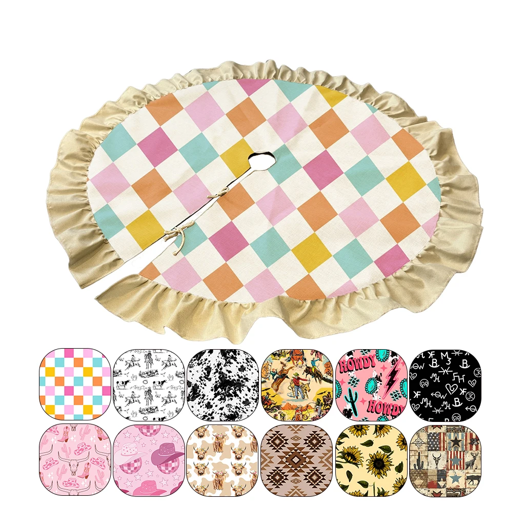 Customization Western style Christmas Tree Skirt 48 Inch Burlap Tree Skirt for Christmas Tree Decorations