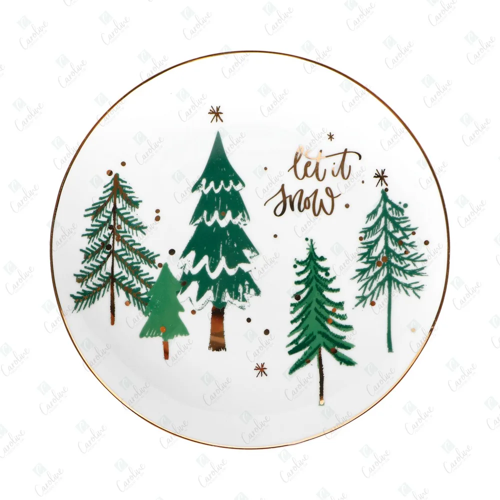 Customized Christmas Gold Decal Ceramic Tableware Sets Dinner Plate