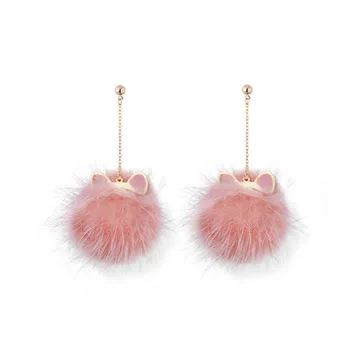 Cat Ears Faux Fur Ball Earrings Pom Pom Dangle Earrings Valentines Gifts for Women Girls