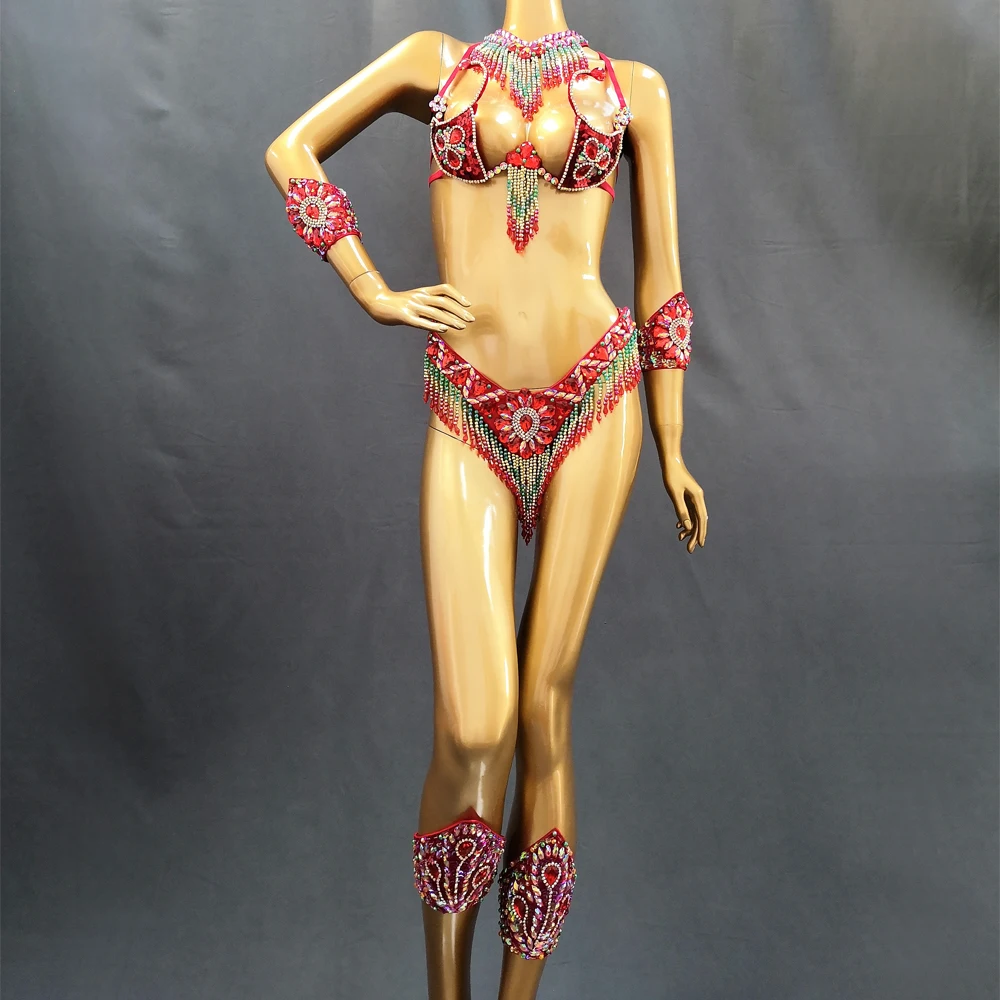 Sexy Samba Carnival Costumes Handmade Beaded Bra&Thong Set Women Outfit Belly Dance Clothes Nightclub Party Showgirl Dance Wear