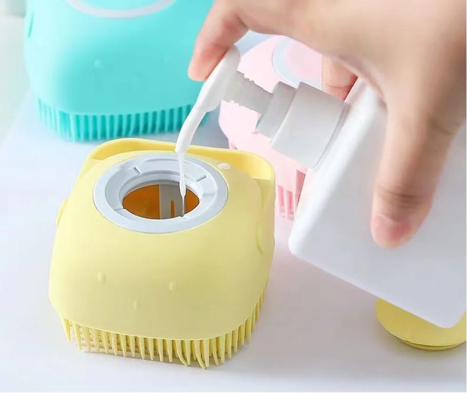 Pet Grooming Bath Massage Brush with Soap and Shampoo Dispenser