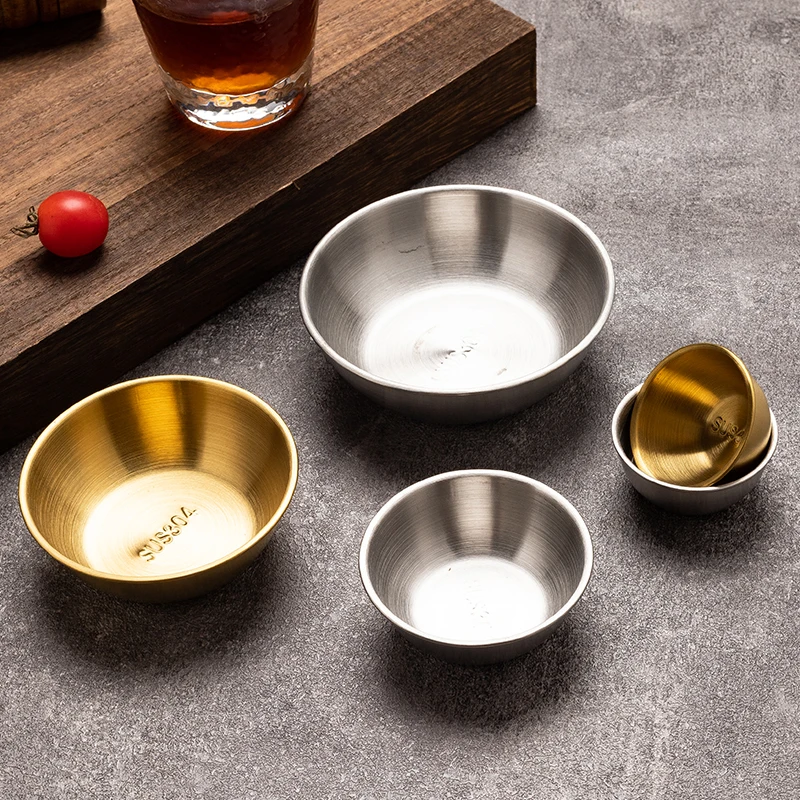 Korean style stainless steel salad bowl gold and silver dip serving bowl unbreakable snack and dip clip bowl for souces