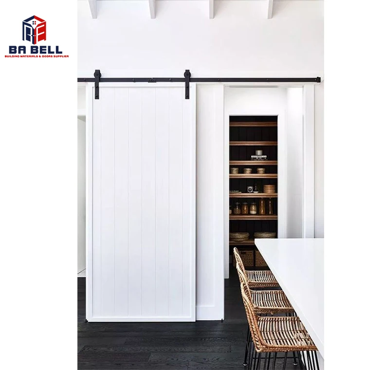 Sliding simple black wooden barn door mdf hdf room interior modern design wood door