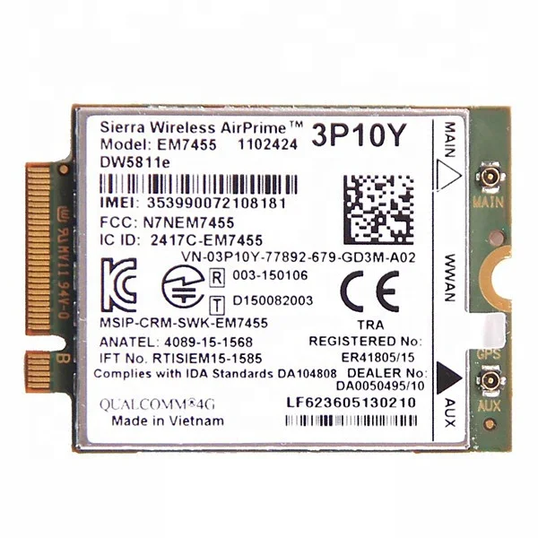 Sierra EM7455 DW5811e 4G LTE WWAN Card Module GOBI6000 3P10Y lte Module NGFF Quad-band HSDPA/UMTS/HSPA+ GPRS/EDGE/GPS