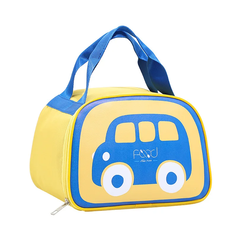 Custom Cute Cartoon Car Design Logo Waterproof Leakproof Aluminum Foil Lining Thermal Insulated Kids Lunch Bag For School Boys