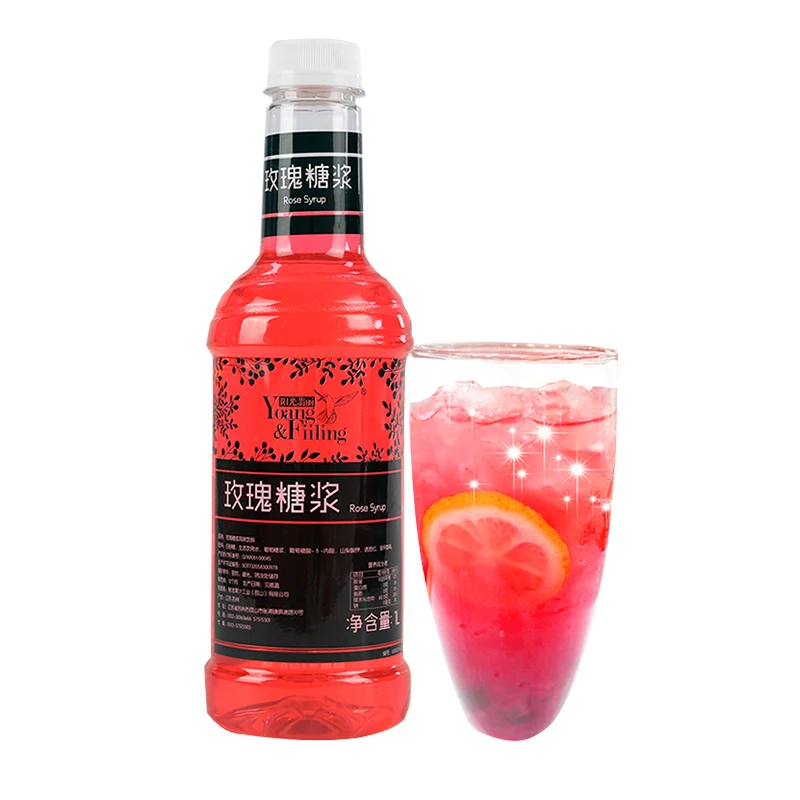 Coffee bubble tea and cocktail soda drink use Rose flavored syrup