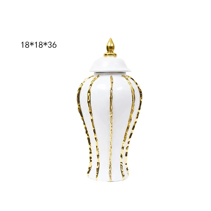 Factory Custom Electroplated Luxury White and Gold  Hotel Decorative Large Tall Ceramic Ginger Jar Flower Vase for Home Decor