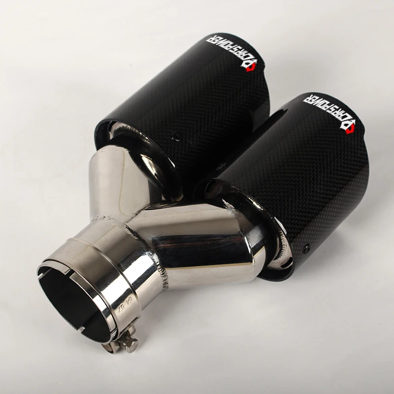 Auto New Straight cut Exhaust car tip Dual outlet Glossy Carbon Fiber Exhaust Muffler end exhaust pipe Y double pipe
