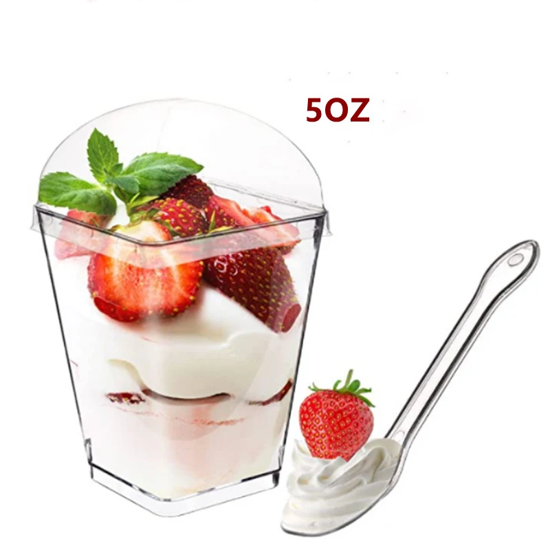 Wholesale 5oz Plastic Ps Dessert Cups Of Various Sizes Square Dessert  Mousse  Wood Bran  Pudding Cup With Spoon