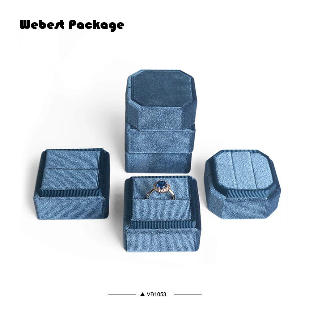 
Webest Brand Luxury Stretch Korean Velvet Jewelry Jewellery 2pcs Flocking Couple Ring Box 