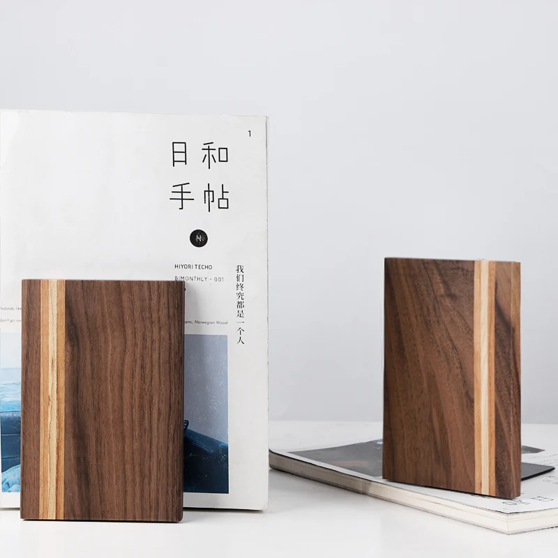 Custom logo Vintage Black Walnut Wood Book Stand Office Desktop bookend for home office