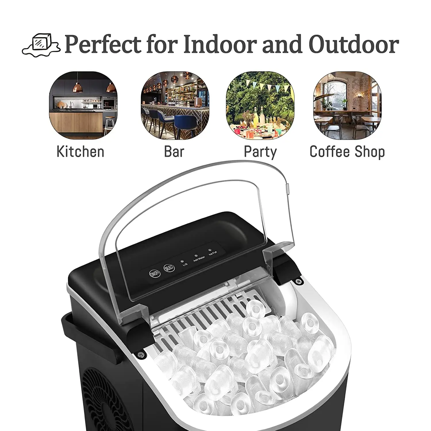 Portable Ice Maker Machine for Countertop, 2 Sizes Bullet Shaped Ice, 9 Ice Cubes Ready in 7 Minutes