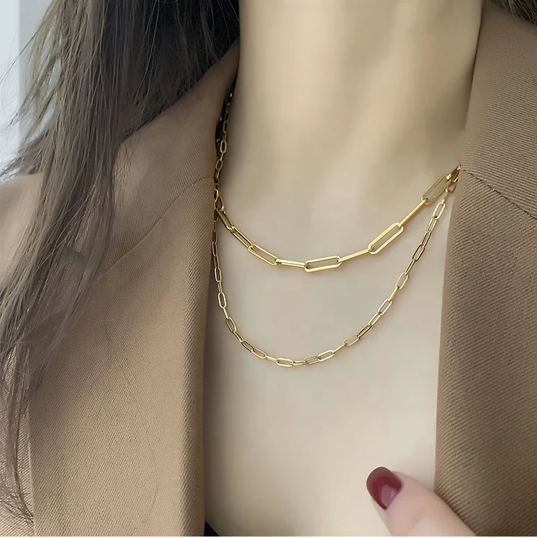clavicle chain necklace 18K gold coated stainless steel material for European Korea and Japan women jewelry necklace