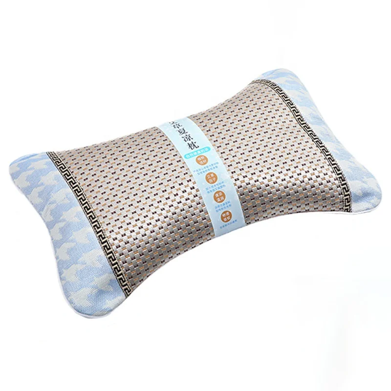 Lemei cool and breathable moxa grass summer household pillow ice silk bone shaped moxibustion neck protection pillow