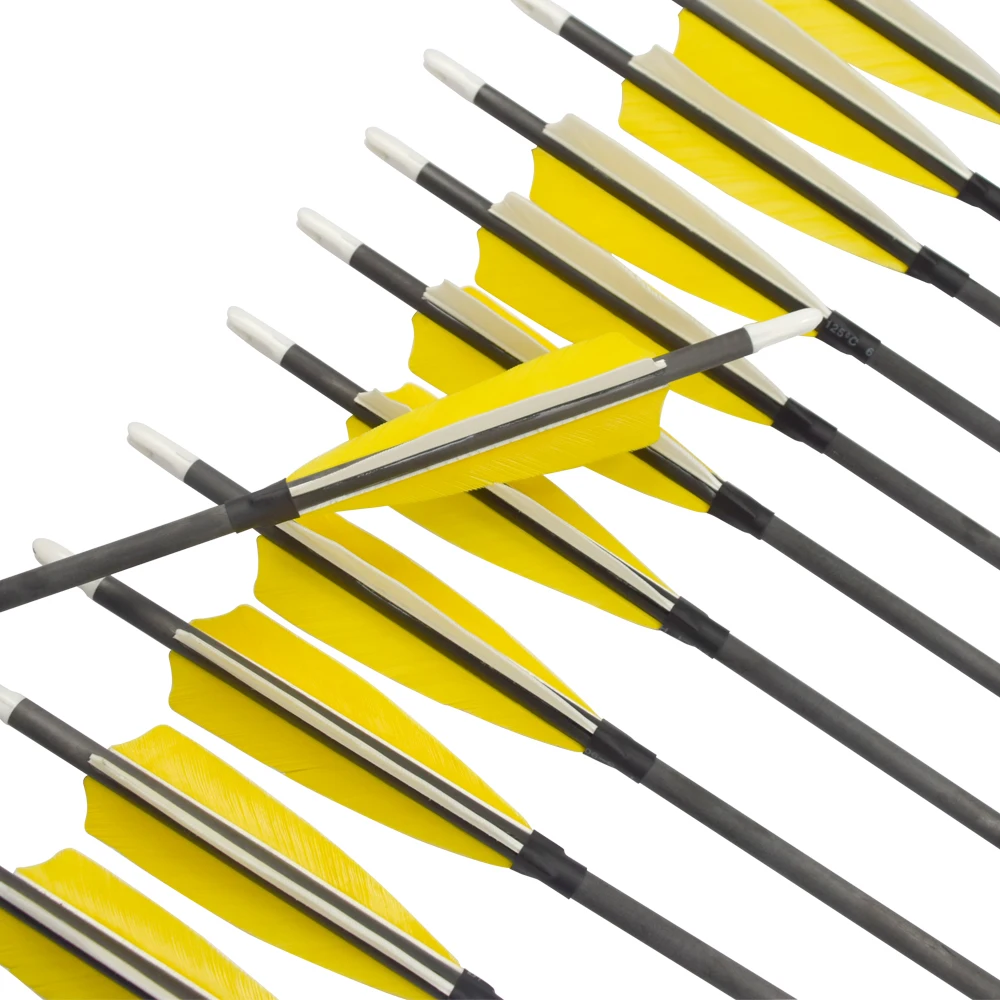 Elong Outdoor Carbon Arrow Bow and Arrow Yellow and White Color Vanes Shooting Arrow