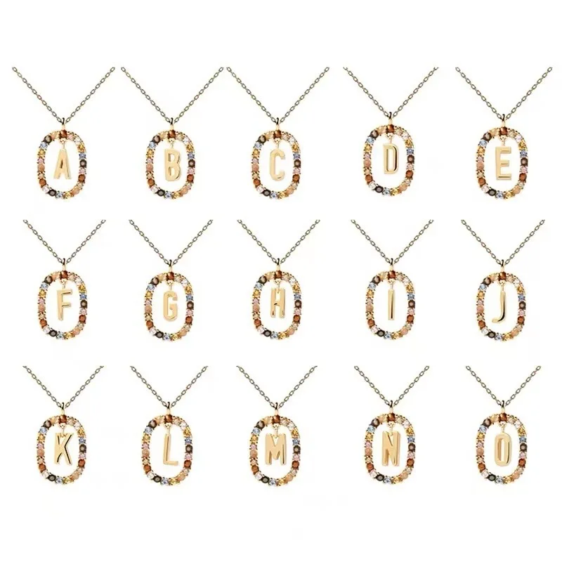 SC 2024 High Quality Gold Plated Spain Colored Zircon Letters Necklace Fashion Jewelry Necklaces Women Girls