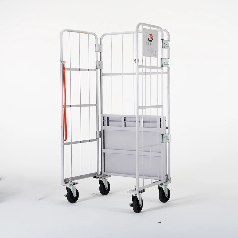 Wholesale Warehouse Galvanized Collapsible Folding 4 Wheel Cage Roller Trolley