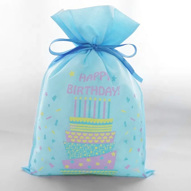 Birthday Promotional Drawstring Non Woven Fabric Bag Custom Logo Printed Drawstring Pouch Gift Bags Packaging