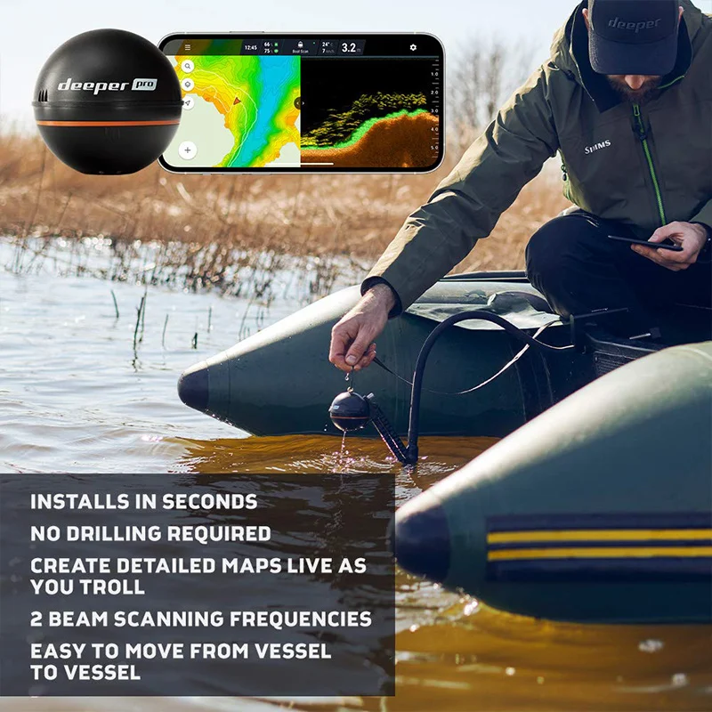 Deeper PRO Castable and Portable WiFi Fish Finder Depth Finder for Kayaks Boats on Shore Ice Fishing / Deeper Smart Sonar