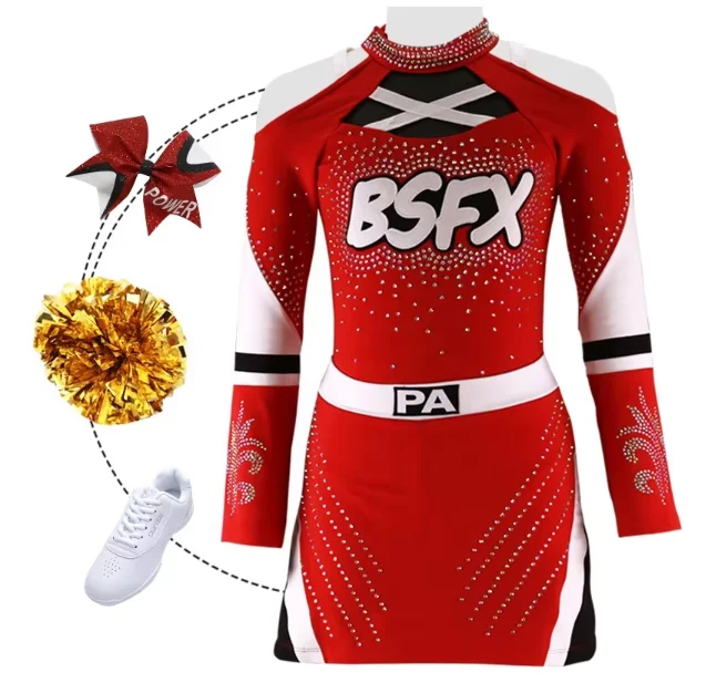 Sparkle Cute Wholesale Youth Cheerleading Uniforms Long Sleeve Cheerleading Uniform Custom Sideline Cheer Uniforms