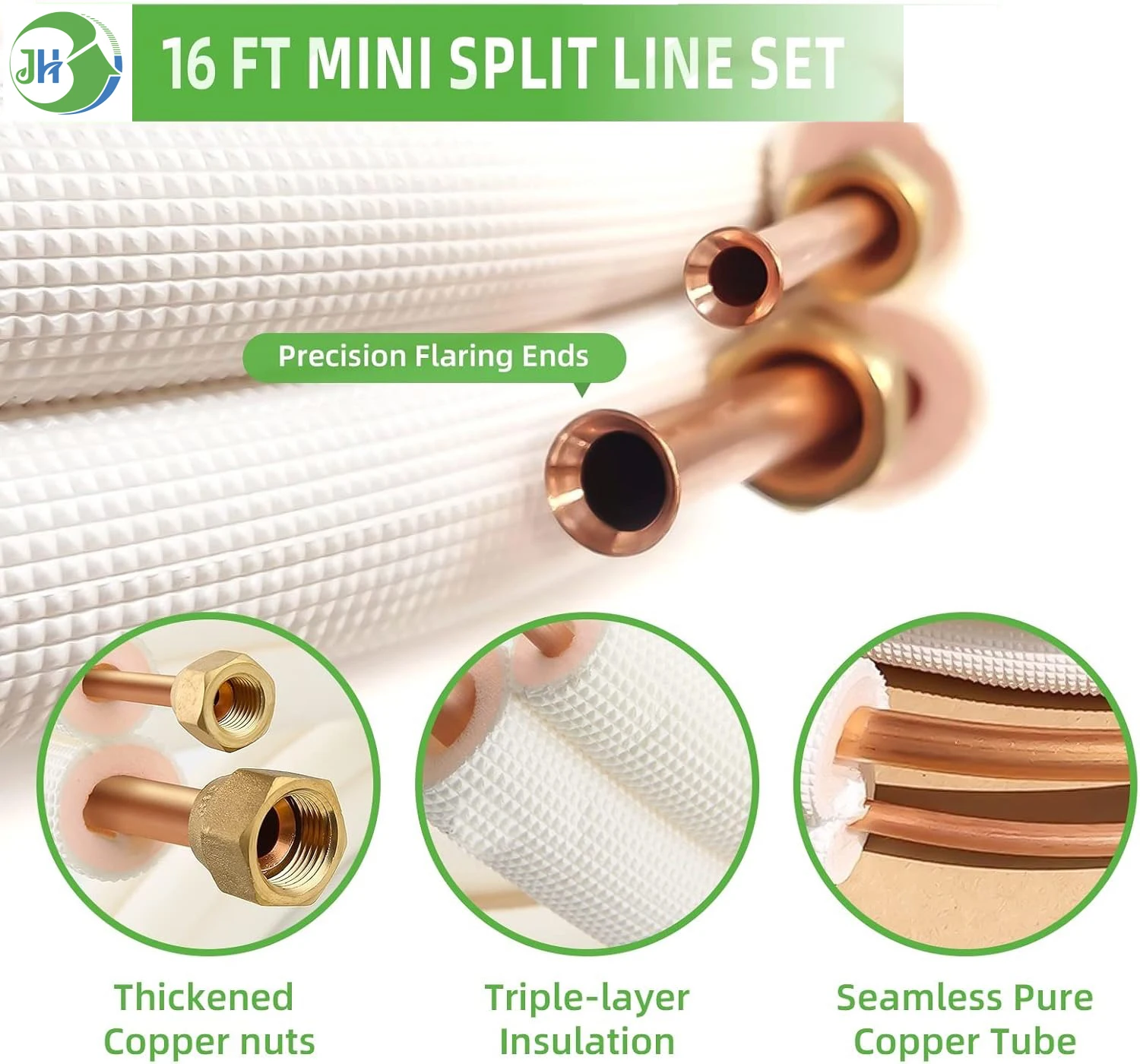 JH Manufacture 16Ft Split Line Set copper connection pipe insulated for auto gas Insulated Copper Coil Installation Kit For HVAC